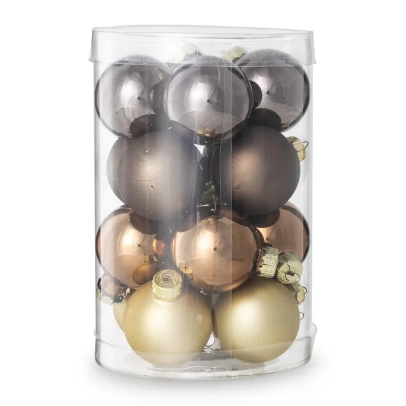 Xenos Kerstballen-Box met kerstballen - bruin - ø4 cm - set van 16