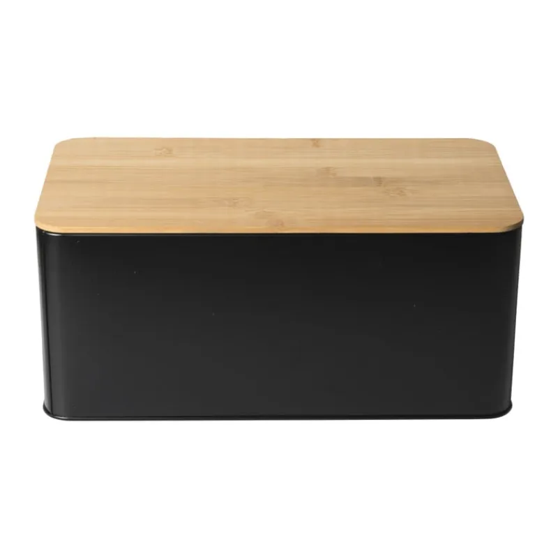 Xenos Broodtrommels-Broodtrommel met plank - zwart - 31x17x14 cm