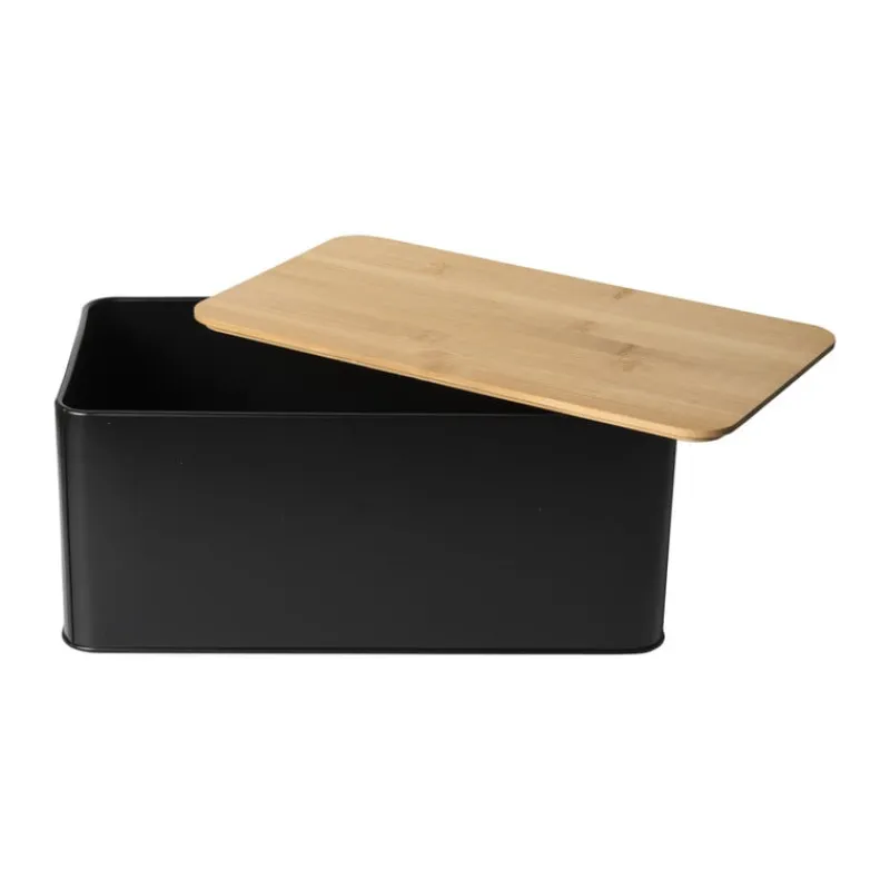 Xenos Broodtrommels-Broodtrommel met plank - zwart - 31x17x14 cm