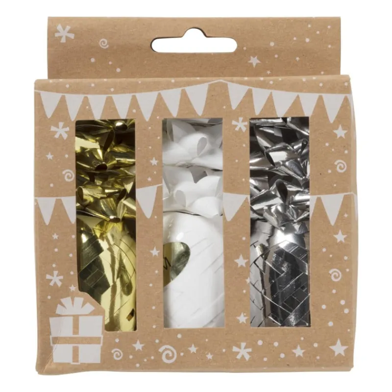 Xenos Cadeaulinten|Kerst Inpakken-Cadeaulinten en strikken mix - goud/zilver/wit - set van 12