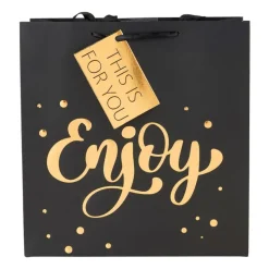 Xenos Cadeautasjes|Kerst Inpakken-Cadeautasje enjoy - zwart en goud - 26x27 cm
