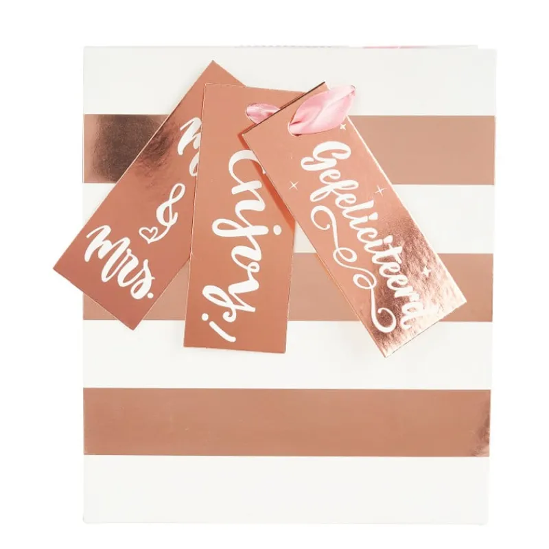 Xenos Cadeautasjes-Cadeautasje roségoud - stripes - 18x21 cm