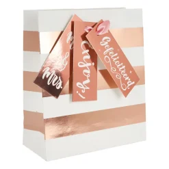 Xenos Cadeautasjes-Cadeautasje roségoud - stripes - 18x21 cm