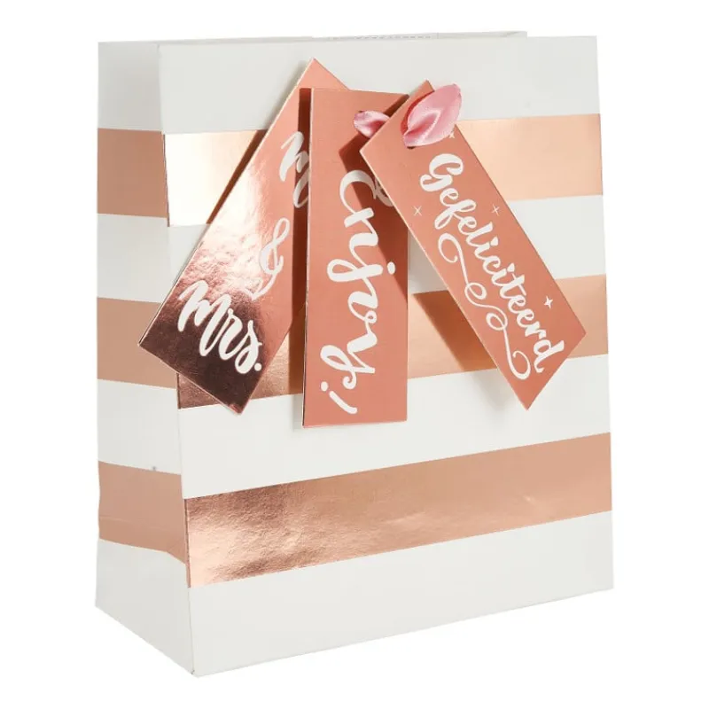 Xenos Cadeautasjes-Cadeautasje roségoud - stripes - 18x21 cm