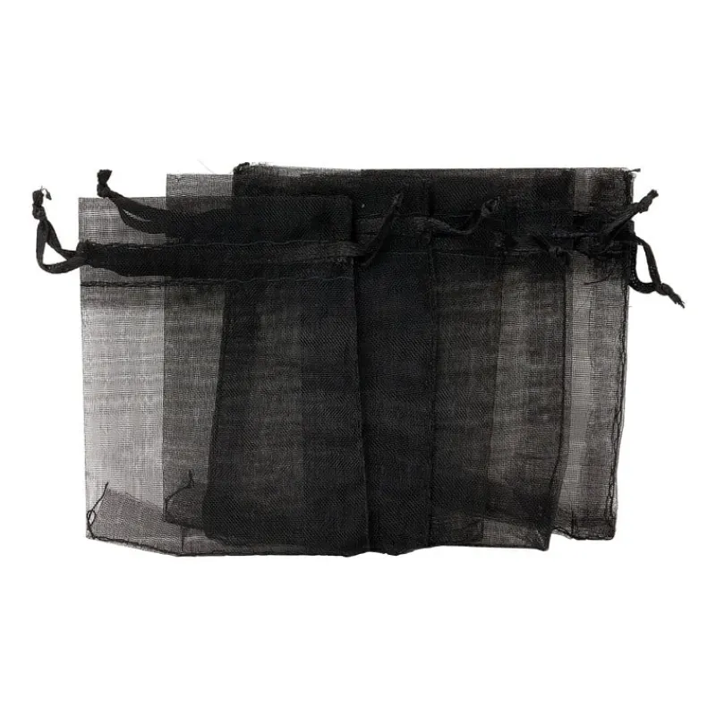 Xenos Knutselspullen|Cadeauzakjes-Cadeauzakjes organza - zwart - 5 stuks