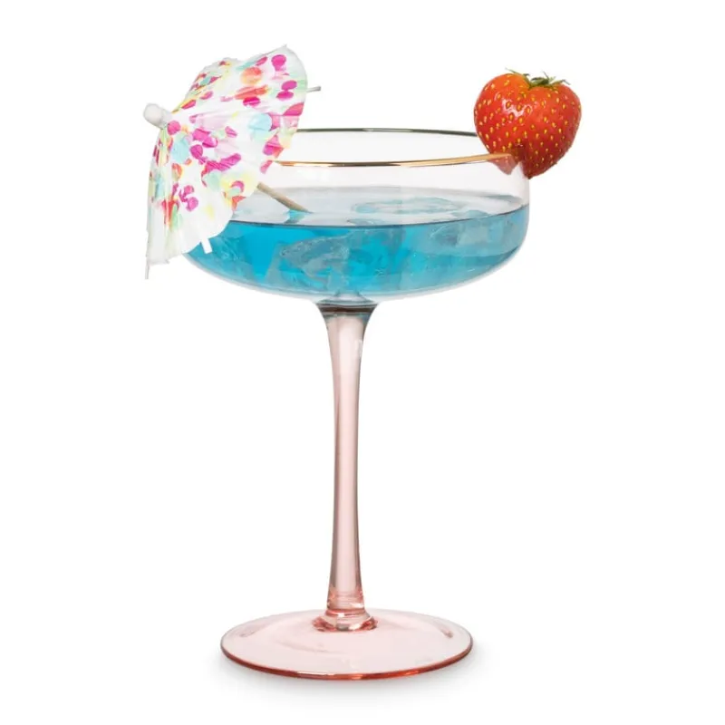 Xenos Ijs|Champagneglazen-Champagnecoupe gouden rand - roze - 220 ml