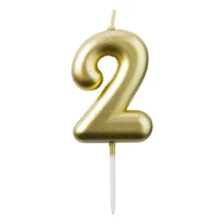 Xenos Taartkaarsjes|Kinderfeestjes-Cijferkaars 2 - goud