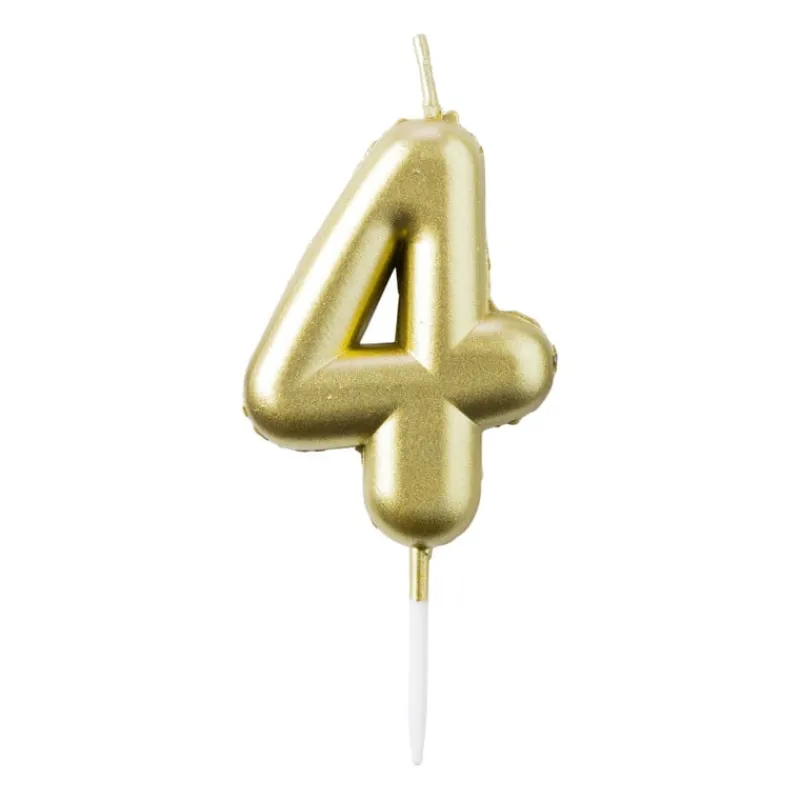 Xenos Taartkaarsjes|Kinderfeestjes-Cijferkaars 4 - goud