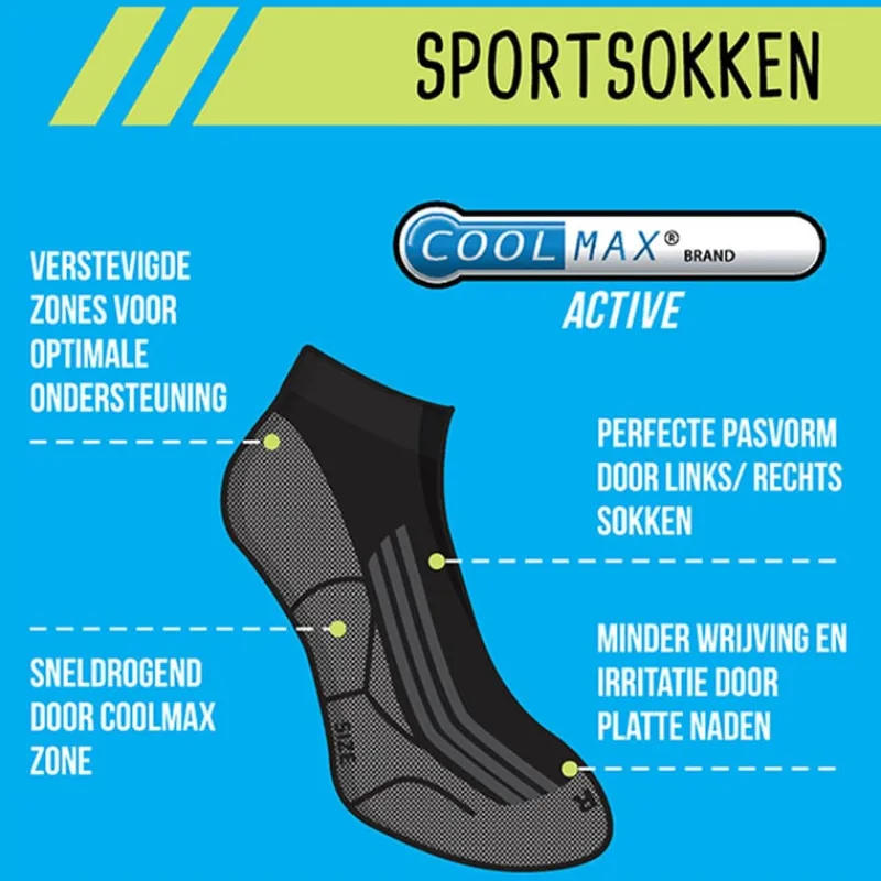 Xenos Sportsokken-Coolmax enkelsokken - 35/38 - zwart/grijs - 2 paar