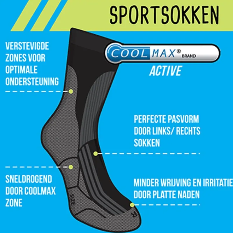 Xenos Sportsokken-Coolmax sportsokken 39/42 - zwart/grijs - 2 paar