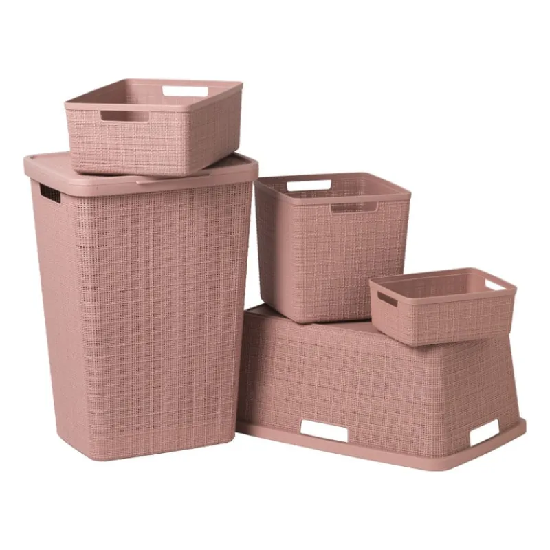 Curver Wasmanden-jute wasmand met deksel - 58 liter - roze