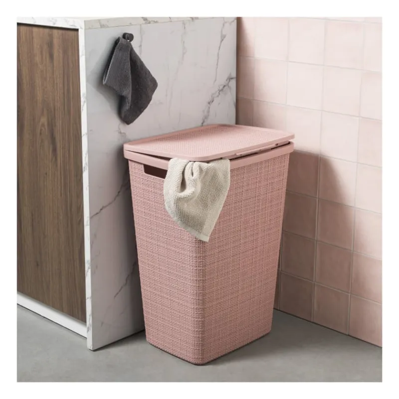 Curver Wasmanden-jute wasmand met deksel - 58 liter - roze