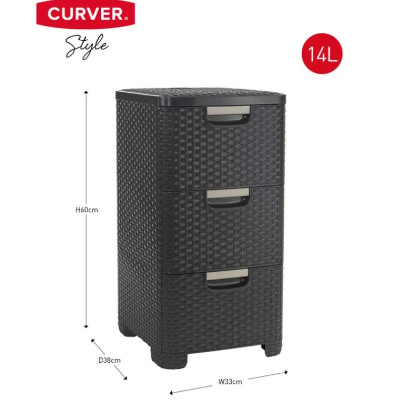 Curver Opbergbakken|Opbergboxen-ladeblok met 3 lades - grijs - 60x27.8x32.8 cm