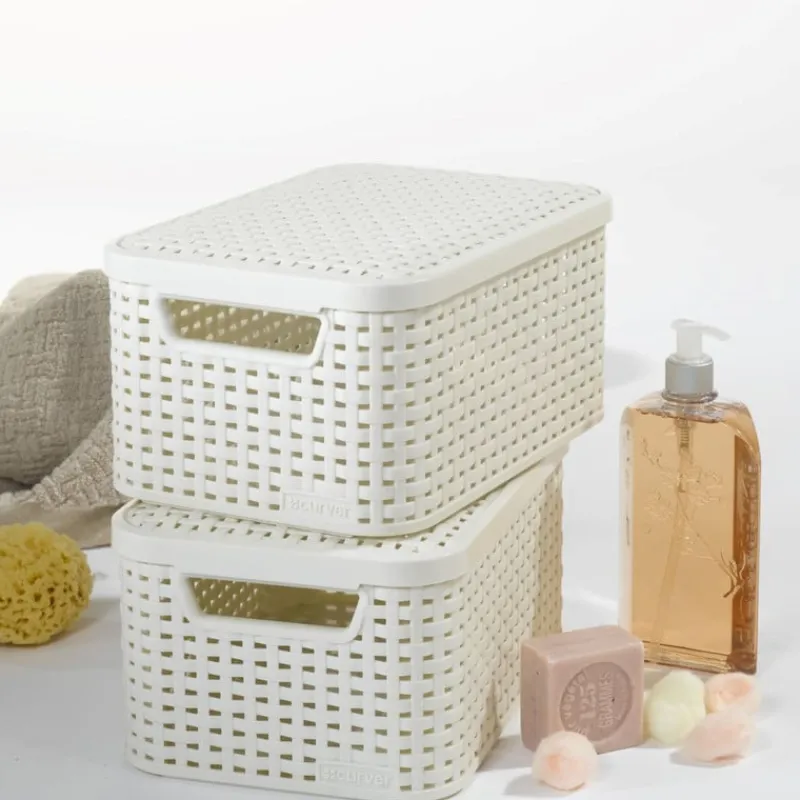 Curver Opbergbakken|Opbergboxen-opbergmand met deksel klein - wit - 13x29x19 cm
