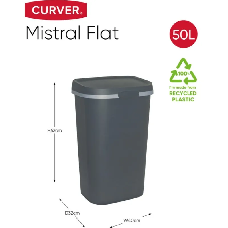 Curver Pedaalemmers|Prullenbakken-prullenbak mistral flat - grijs - 50 liter