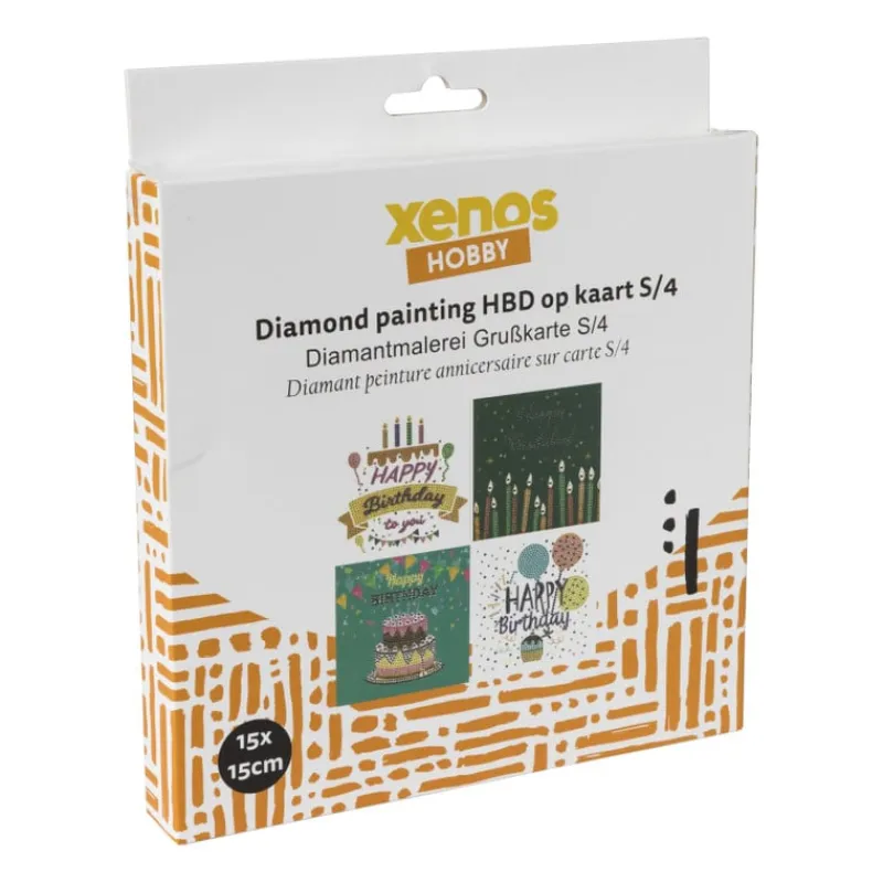 Xenos Knutselpakketten|Diamond Paintings-Diamond paint - verjaardagskaarten - set van 4
