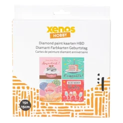 Xenos Diamond Paintings-Diamond painting verjaardagskaart - set van 4