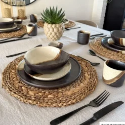 Xenos Borden|Kerstservies-Diep bord cortado - beige/zwart - ø18x5.8 cm