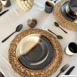 Xenos Kerst|Borden-Dinerbord cortado - beige/zwart - ø26.5x2 cm