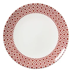 Xenos Borden-Dinerbord Mirna ruit - rood/wit - ø26.8x2.2 cm