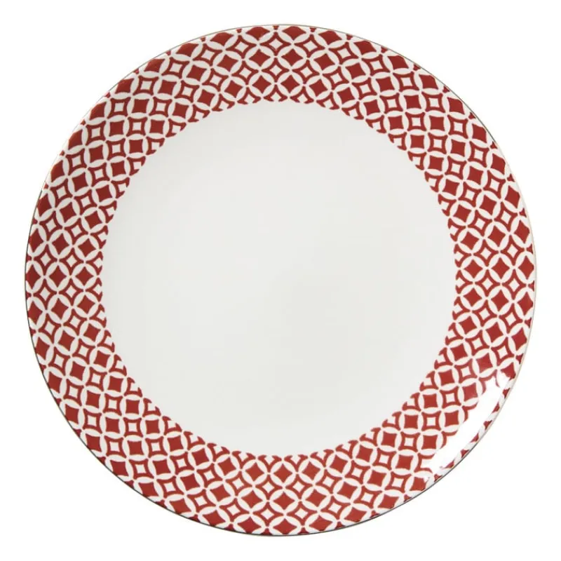 Xenos Borden-Dinerbord Mirna ruit - rood/wit - ø26.8x2.2 cm