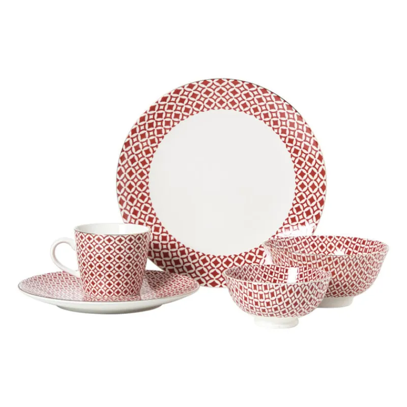 Xenos Borden-Dinerbord Mirna ruit - rood/wit - ø26.8x2.2 cm