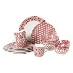 Xenos Borden-Dinerbord Mirna ruit - rood/wit - ø26.8x2.2 cm