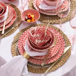 Xenos Borden-Dinerbord Mirna ruit - rood/wit - ø26.8x2.2 cm