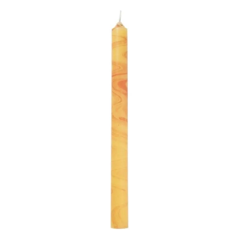 Xenos Dinerkaarsen-Dinerkaars marble - oranje/geel - ø2.15x25 cm