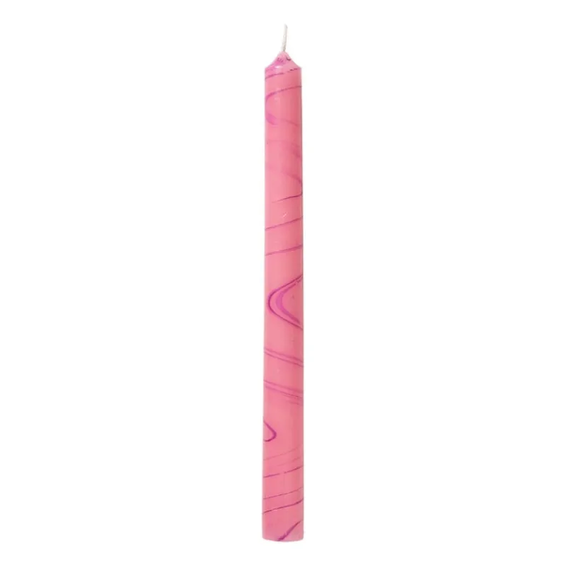 Xenos Dinerkaarsen-Dinerkaars marble - paars/roze - ø2.15x25 cm