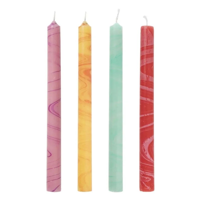Xenos Dinerkaarsen-Dinerkaars marble - paars/roze - ø2.15x25 cm
