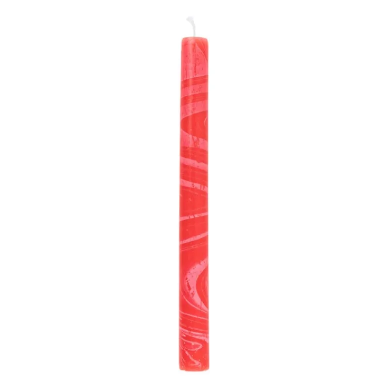 Xenos Dinerkaarsen-Dinerkaars marble - rood - ø2.15x25 cm