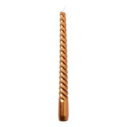 Xenos Kerstcadeaus|Dinerkaarsen-Dinerkaars metallic twist - koperkleurig - ø2x25 cm