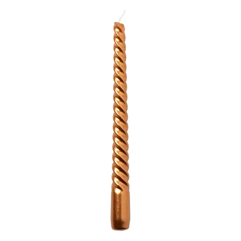 Xenos Kerstcadeaus|Dinerkaarsen-Dinerkaars metallic twist - koperkleurig - ø2x25 cm