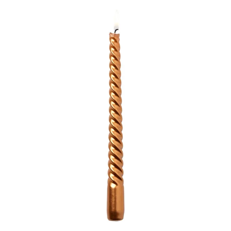 Xenos Kerstcadeaus|Dinerkaarsen-Dinerkaars metallic twist - koperkleurig - ø2x25 cm