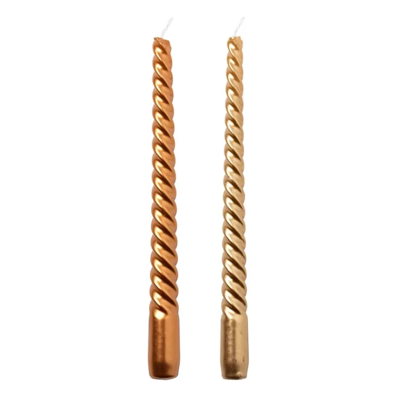 Xenos Kerstcadeaus|Dinerkaarsen-Dinerkaars metallic twist - koperkleurig - ø2x25 cm