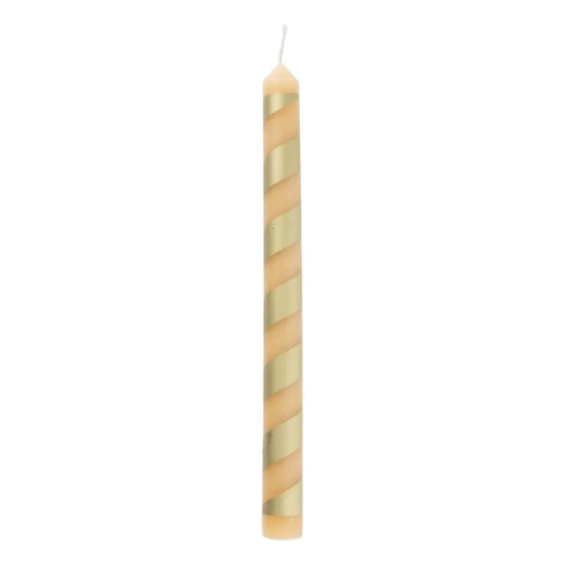 Xenos Dinerkaarsen-Dinerkaars streep - goud/beige - ø2.15x25 cm