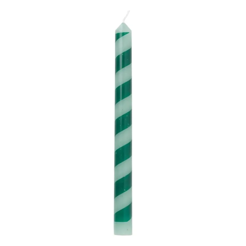 Xenos Dinerkaarsen-Dinerkaars streep - groen - ø2.15x25 cm