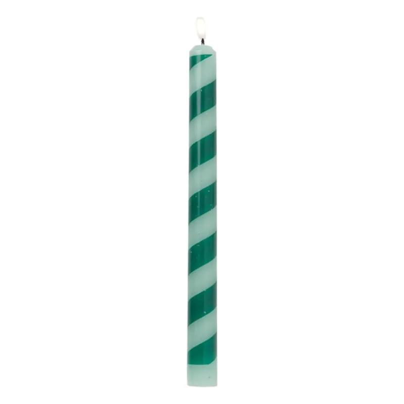 Xenos Dinerkaarsen-Dinerkaars streep - groen - ø2.15x25 cm