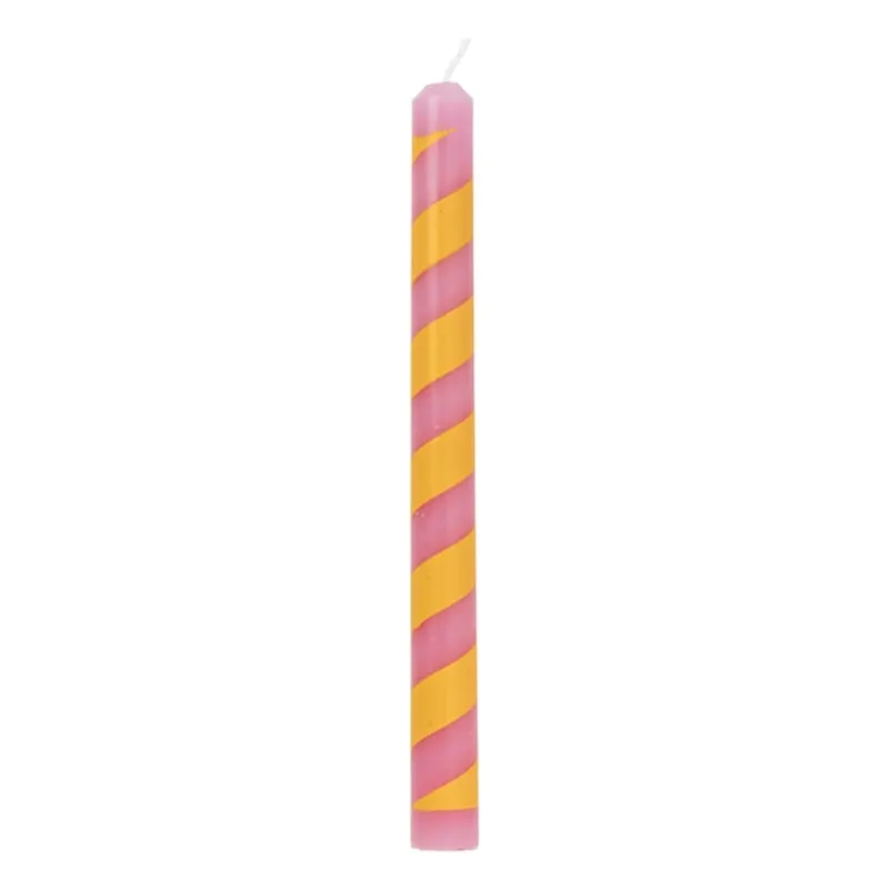 Xenos Dinerkaarsen-Dinerkaars streep - roze/geel - ø2.15x25 cm