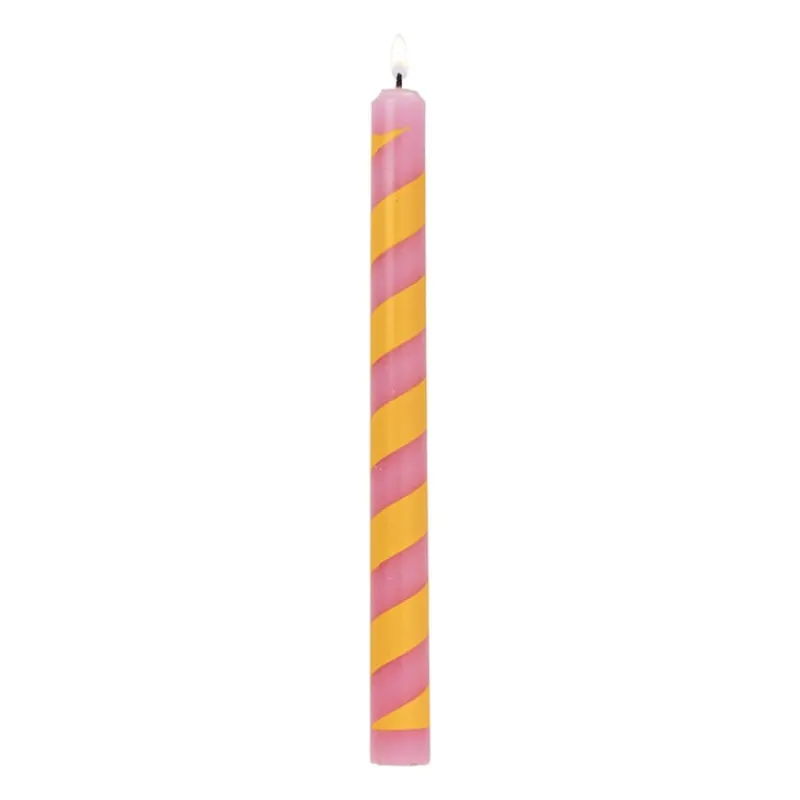 Xenos Dinerkaarsen-Dinerkaars streep - roze/geel - ø2.15x25 cm