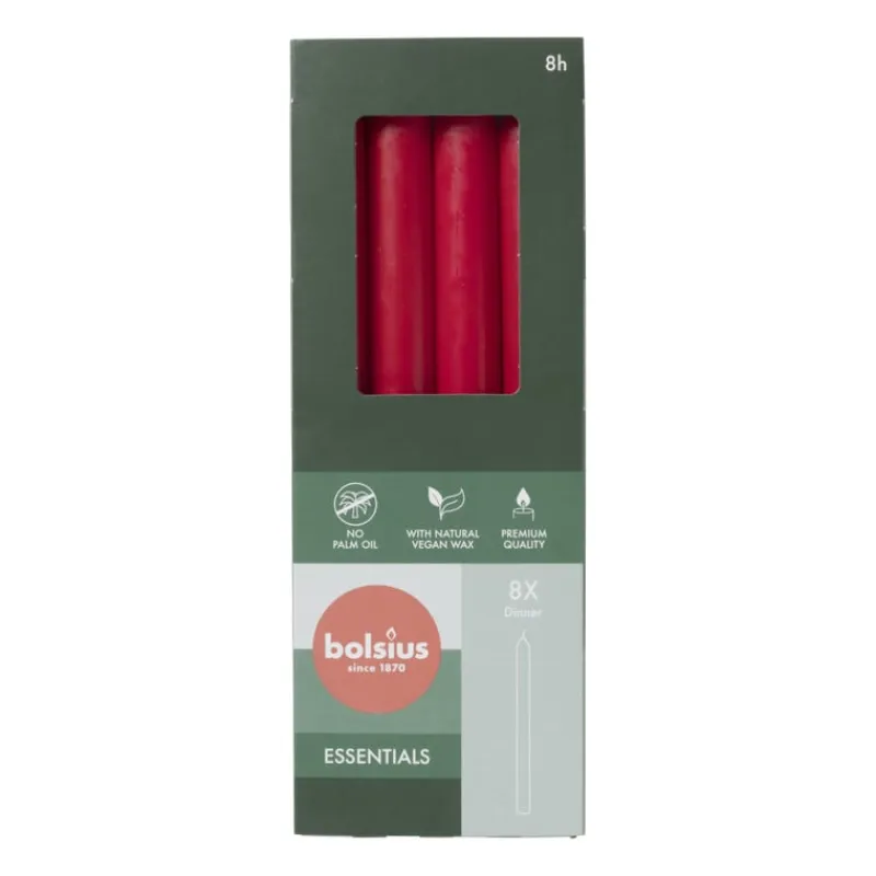 Bolsius Dinerkaarsen-Dinerkaarsen box rood - set van 8 - ø2x23 cm