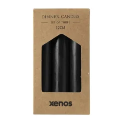 Xenos Dinerkaarsen-Dinerkaarsjes - set van 3 - zwart - ø2x12 cm