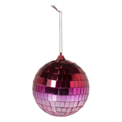 Xenos Kerstballen-Discobal - roze/rood - ø8 cm