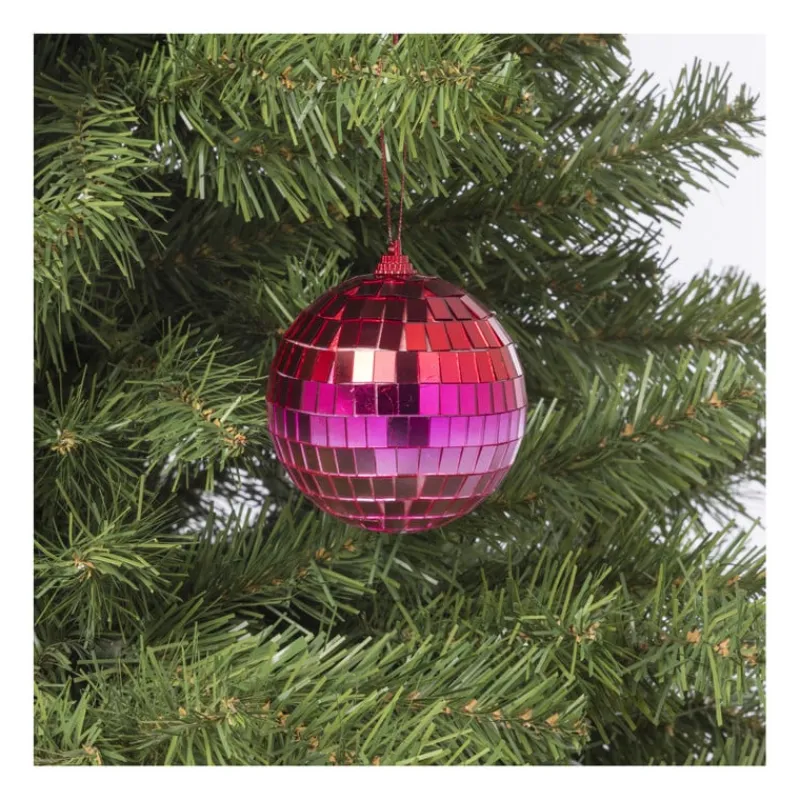 Xenos Kerstballen-Discobal - roze/rood - ø8 cm