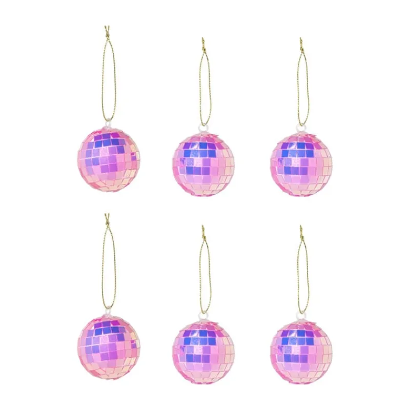Xenos Kersthangers|Kerstballen-Discobal roze - set van 6 - ø4 cm
