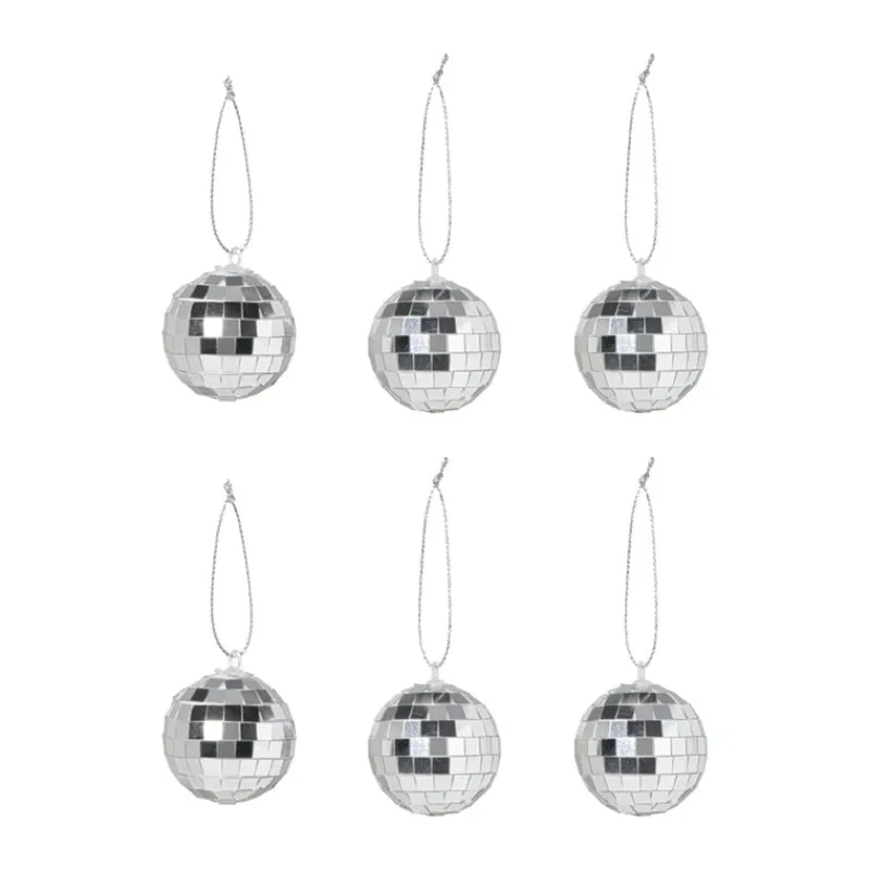 Xenos Kersthangers|Kerstballen-Discobal zilverkleurig - set van 6 - ø4 cm