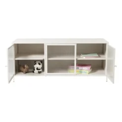 Xenos Tv Meubels|Kast Met Deuren-Dressoir Luca met geribbeld glazen deurtjes - offwhite - 50x120x42 cm
