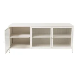 Xenos Tv Meubels|Kast Met Deuren-Dressoir Luca met geribbeld glazen deurtjes - offwhite - 50x120x42 cm