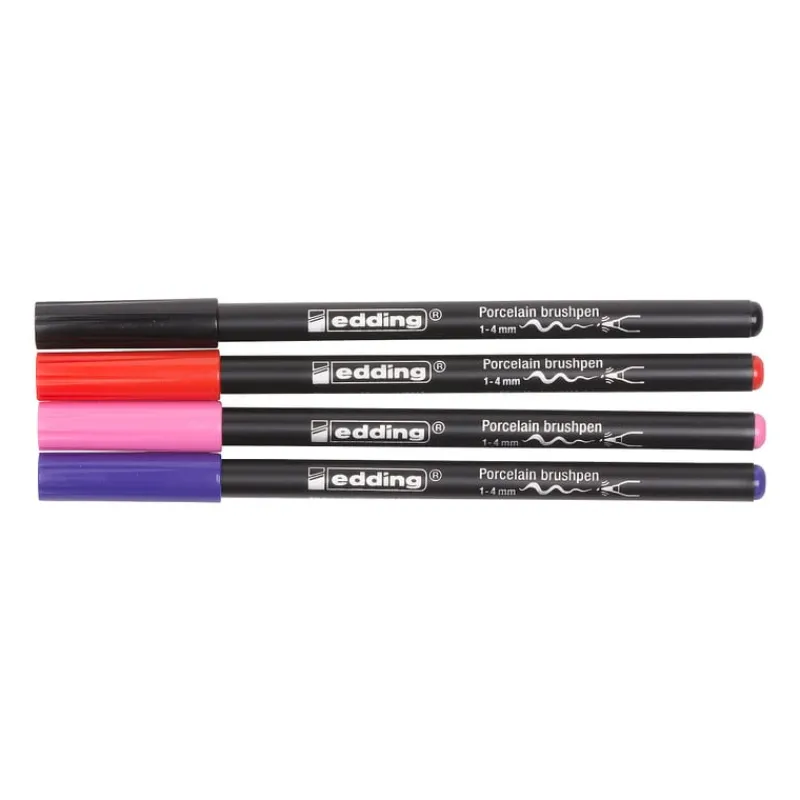 Edding Stiften-porseleinstiften - set van 4 - zwart/rood/paars/roze